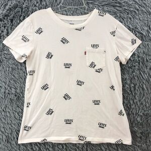 Levis Tshirt Womens Medium Perfect Crew Sunset Crew Neck All Over Logo  White